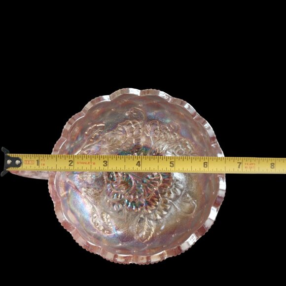 Vintage Imperial Carnival Glass Pansy Pink Iridescent Nappy Bowl Dish Like New - Picture 8 of 9